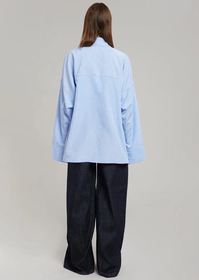 Women The Frankie Shop Tops Orson Pocket Shirt Blue Stripe