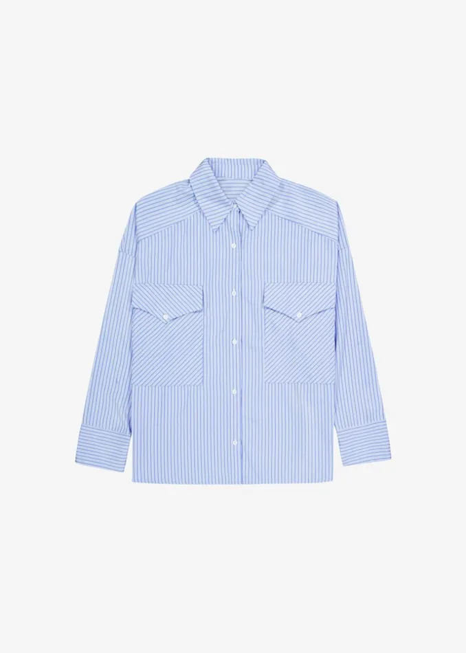 Women The Frankie Shop Tops Orson Pocket Shirt Blue Stripe