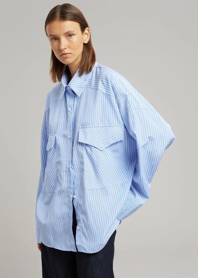 Women The Frankie Shop Tops Orson Pocket Shirt Blue Stripe