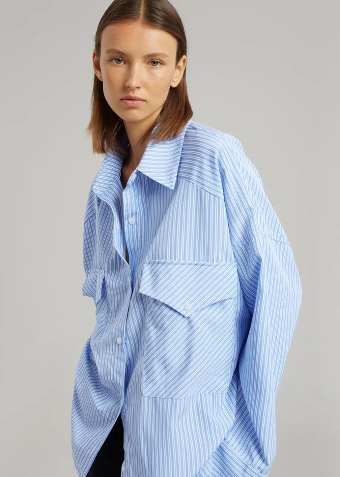 Women The Frankie Shop Tops Orson Pocket Shirt Blue Stripe