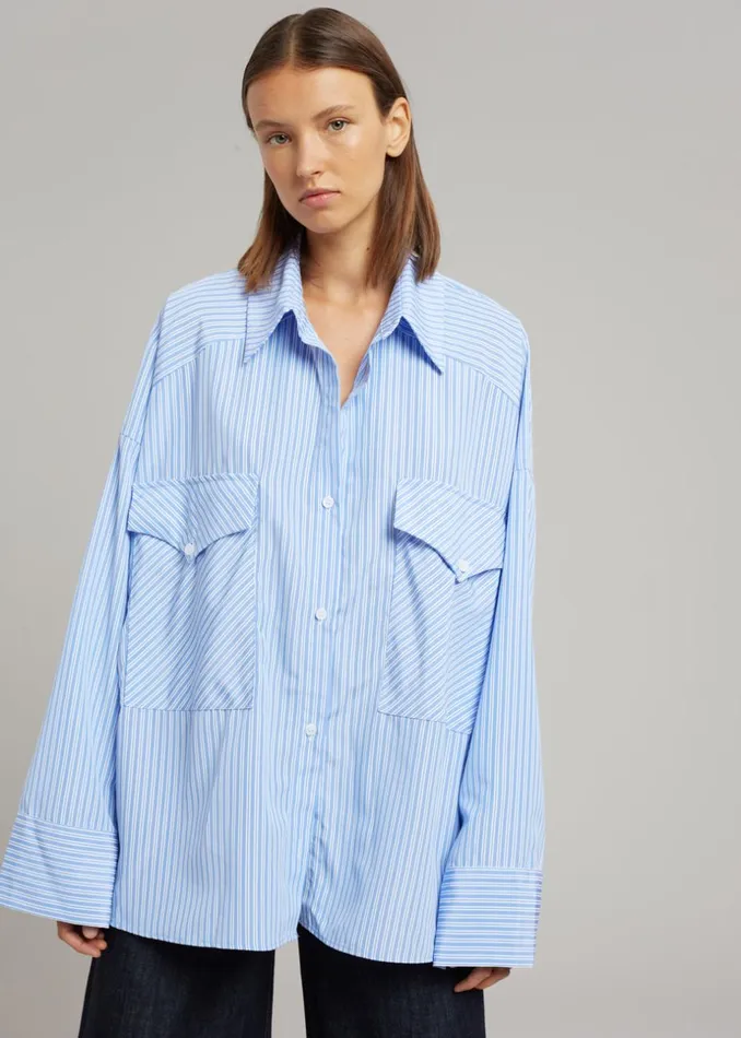 Women The Frankie Shop Tops Orson Pocket Shirt Blue Stripe