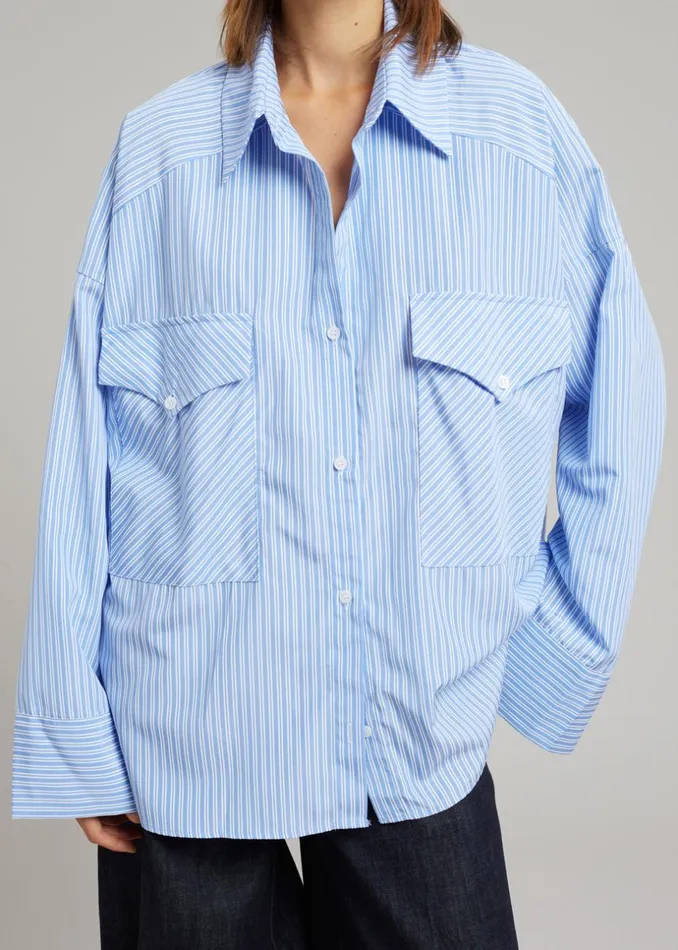 Women The Frankie Shop Tops Orson Pocket Shirt Blue Stripe