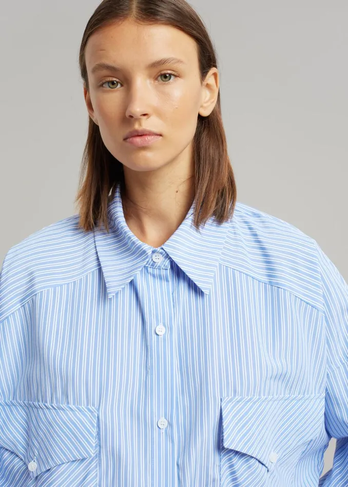 Women The Frankie Shop Tops Orson Pocket Shirt Blue Stripe
