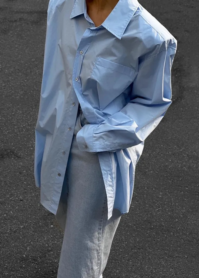 Women The Frankie Shop Tops Panama Oversized Shirt Light Blue