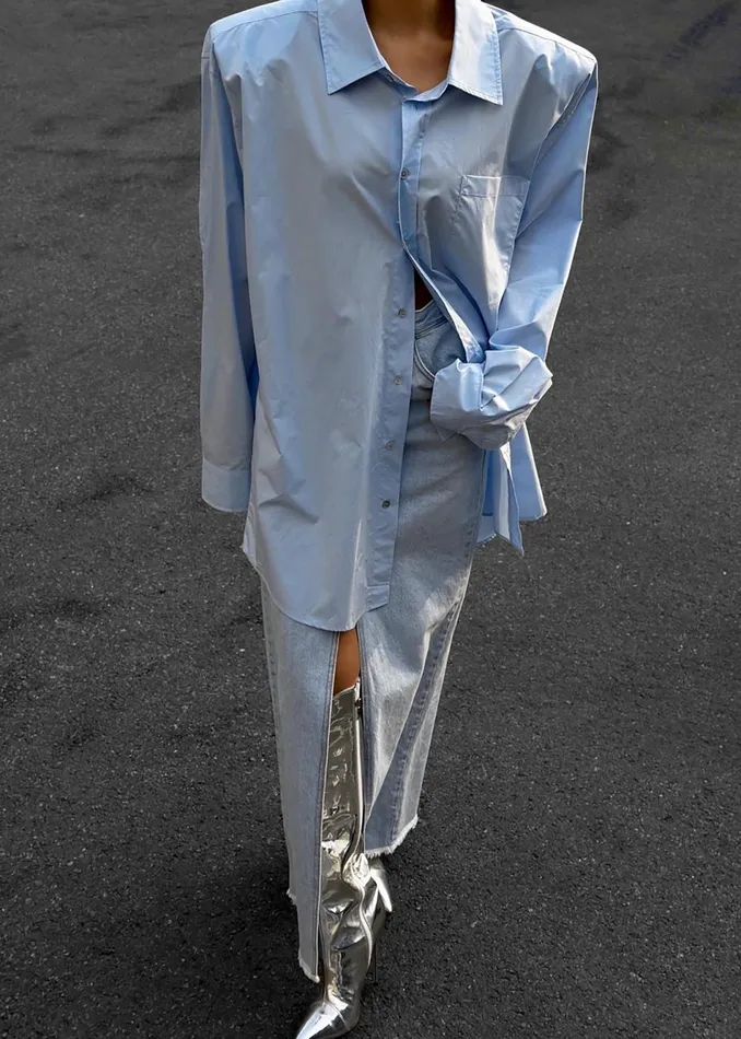 Women The Frankie Shop Tops Panama Oversized Shirt Light Blue