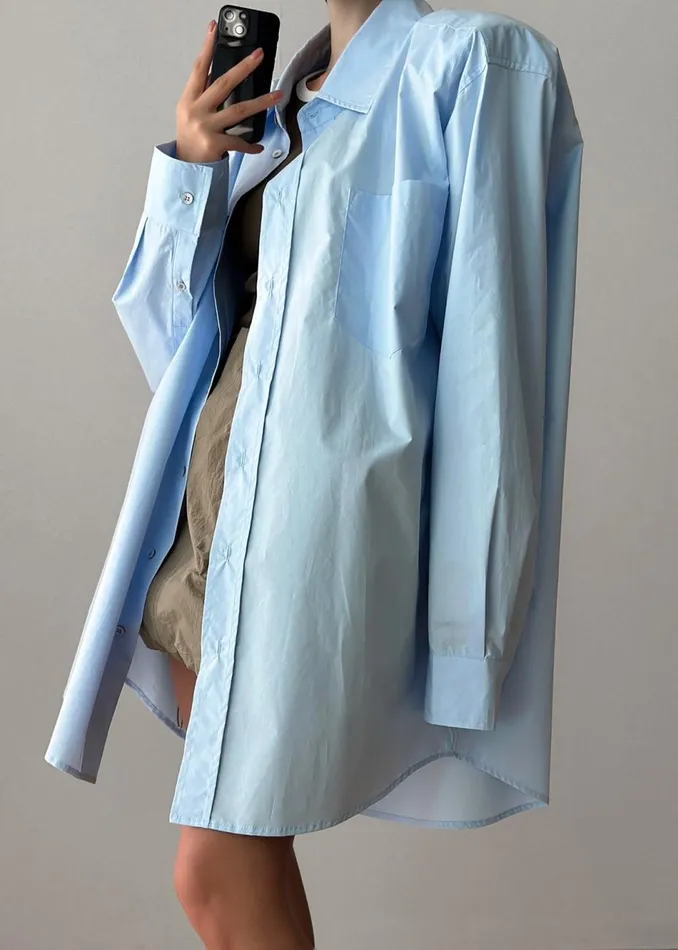 Women The Frankie Shop Tops Panama Oversized Shirt Light Blue