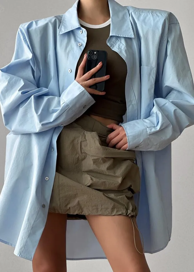 Women The Frankie Shop Tops Panama Oversized Shirt Light Blue