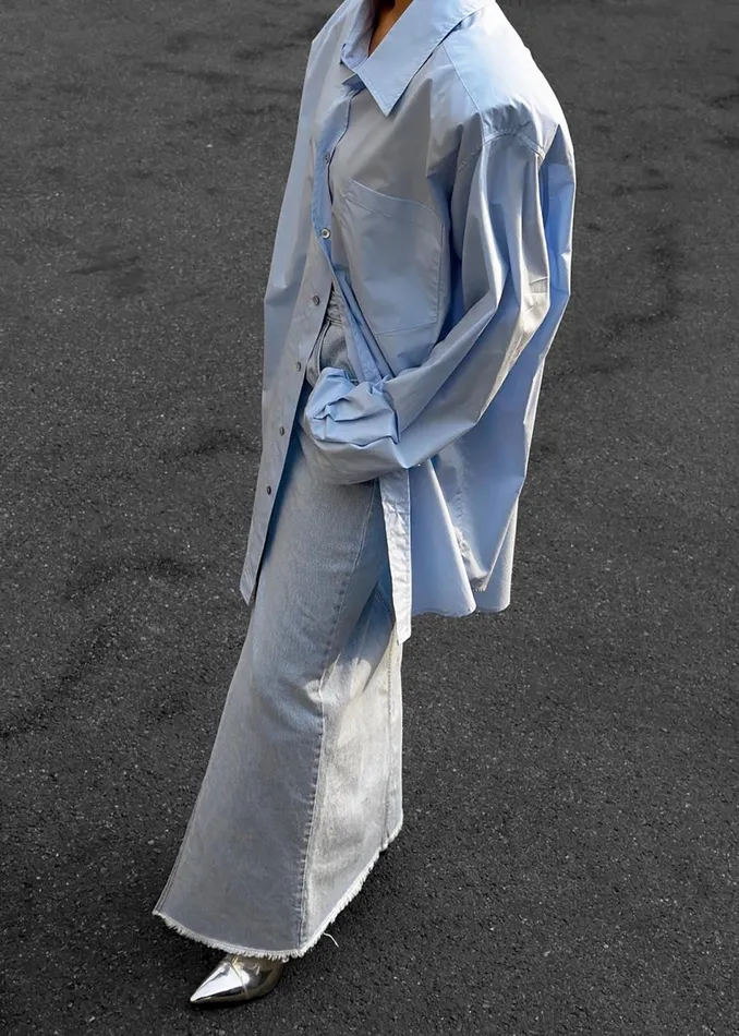 Women The Frankie Shop Tops Panama Oversized Shirt Light Blue