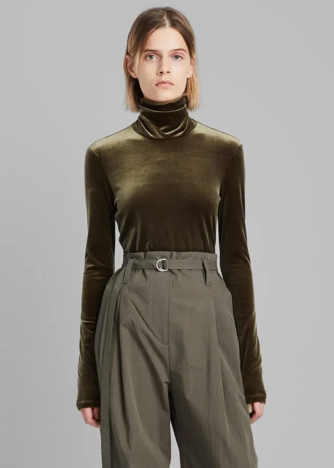 Women The Frankie Shop Tops Proenza Schouler White Label Stretch Velvet Turtleneck Top Military