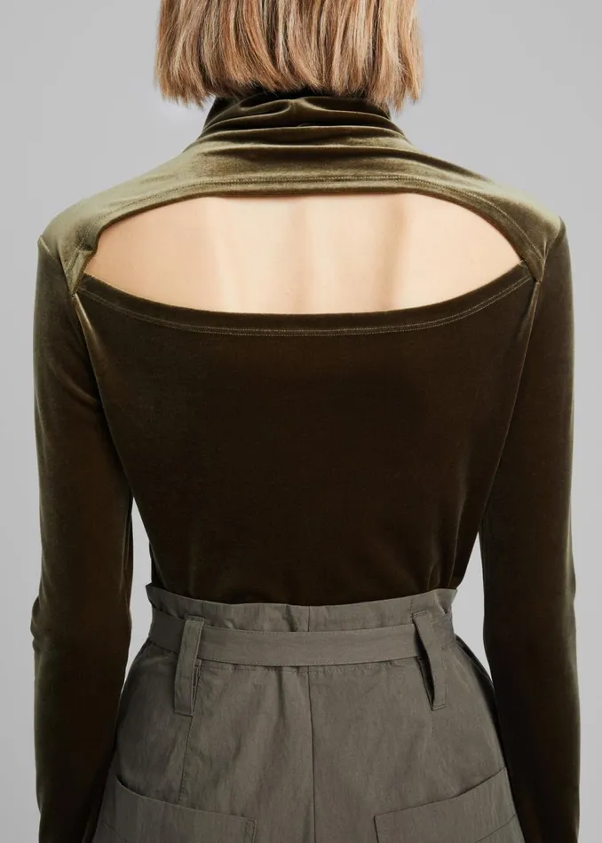 Women The Frankie Shop Tops Proenza Schouler White Label Stretch Velvet Turtleneck Top Military