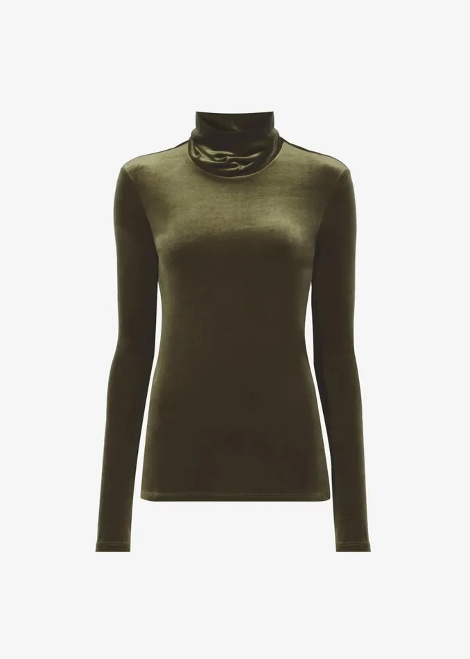 Women The Frankie Shop Tops Proenza Schouler White Label Stretch Velvet Turtleneck Top Military