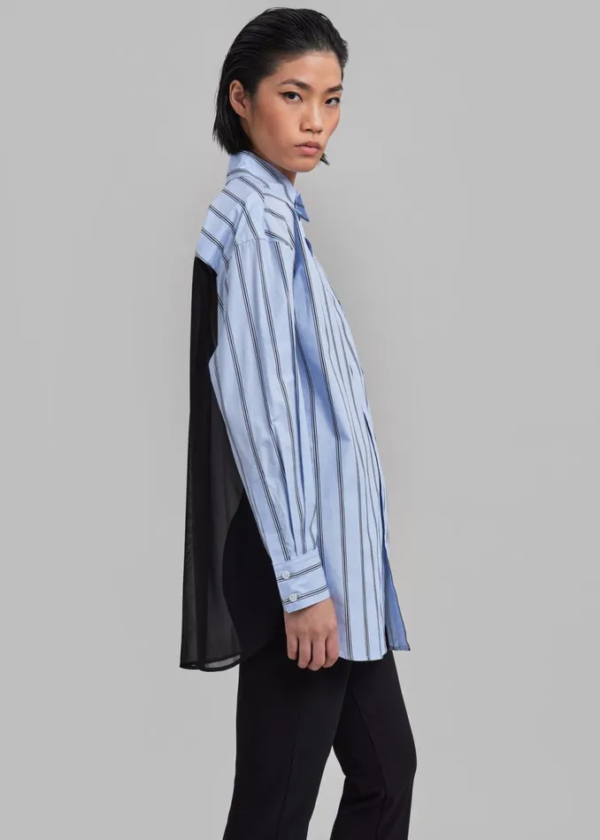 Women The Frankie Shop Tops Puppets And Puppets Cronenberg Oversized Striped Button Down Shirt Blue Stripe
