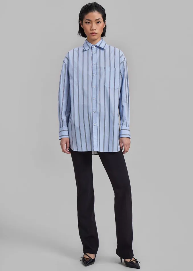 Women The Frankie Shop Tops Puppets And Puppets Cronenberg Oversized Striped Button Down Shirt Blue Stripe
