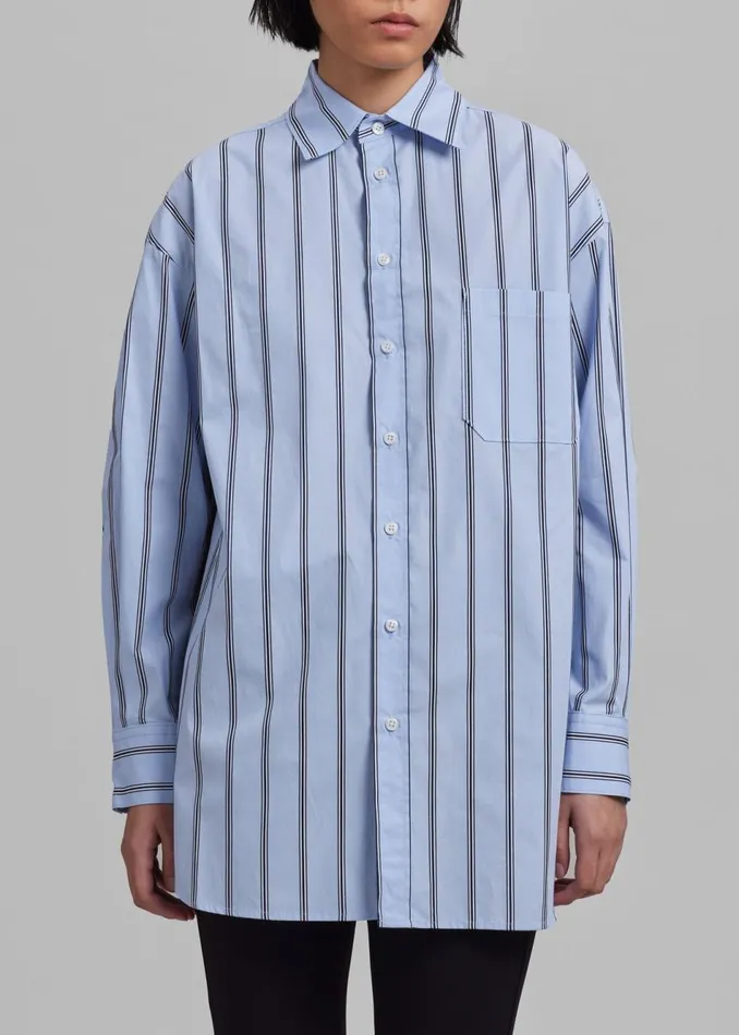 Women The Frankie Shop Tops Puppets And Puppets Cronenberg Oversized Striped Button Down Shirt Blue Stripe