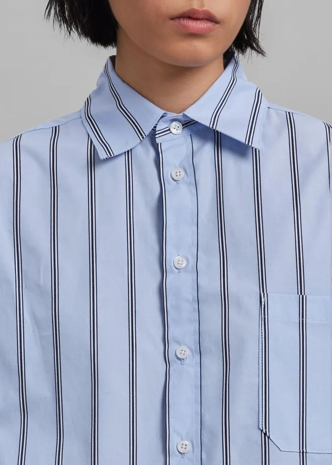 Women The Frankie Shop Tops Puppets And Puppets Cronenberg Oversized Striped Button Down Shirt Blue Stripe