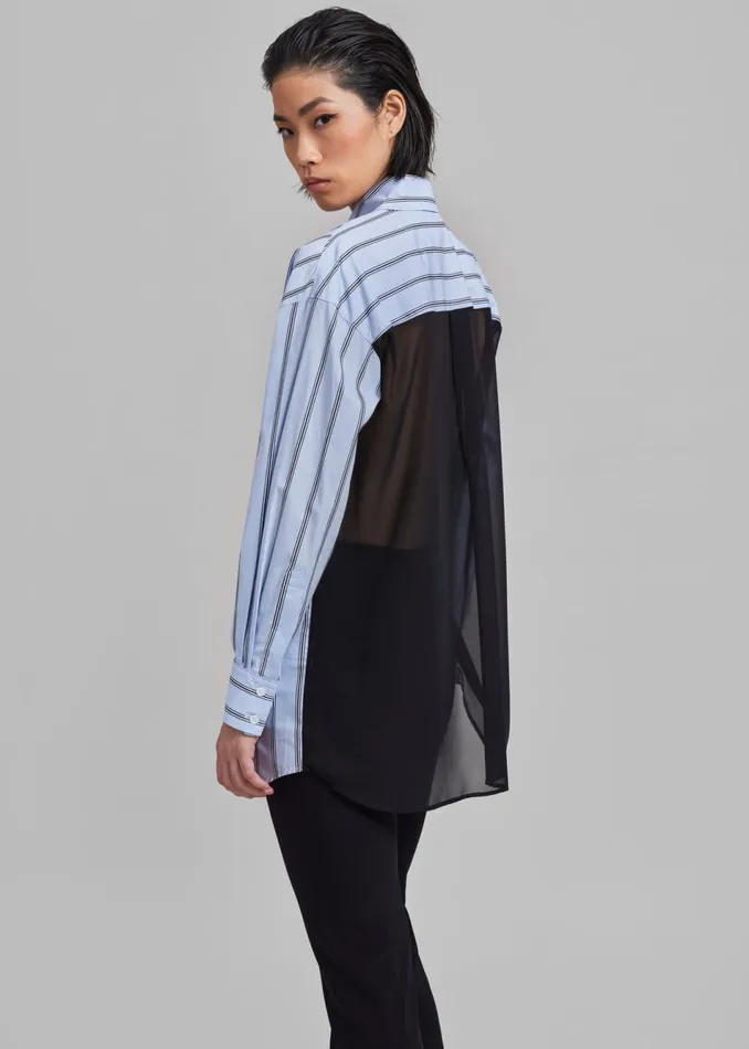 Women The Frankie Shop Tops Puppets And Puppets Cronenberg Oversized Striped Button Down Shirt Blue Stripe