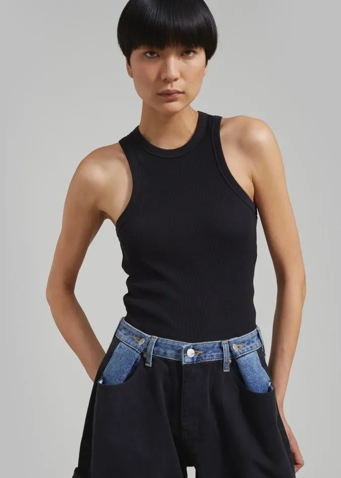 Women The Frankie Shop Tops Rhe Cotton Rib Tank Top Noir