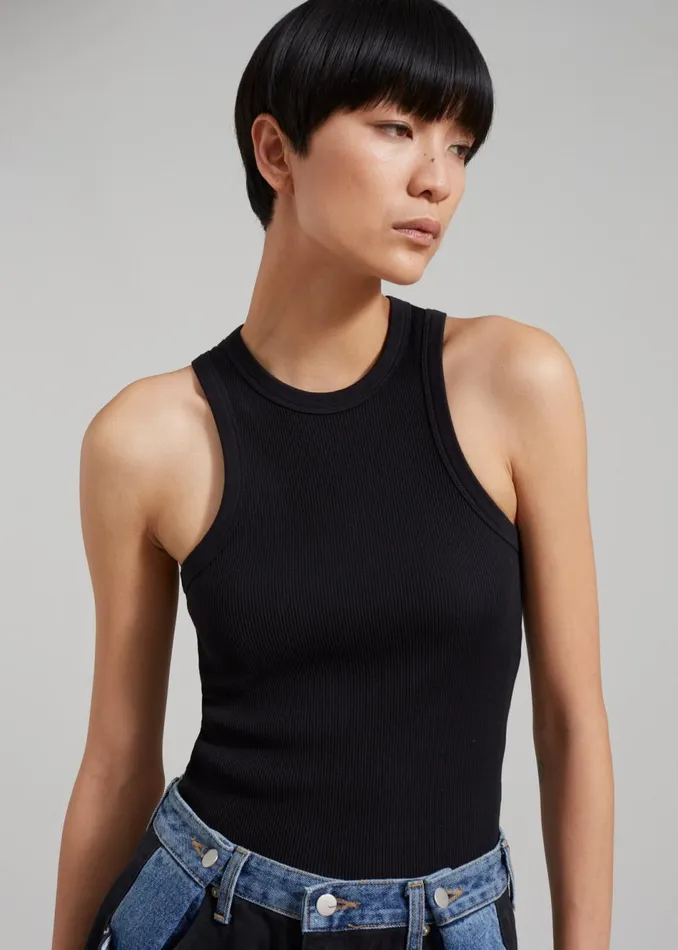 Women The Frankie Shop Tops Rhe Cotton Rib Tank Top Noir