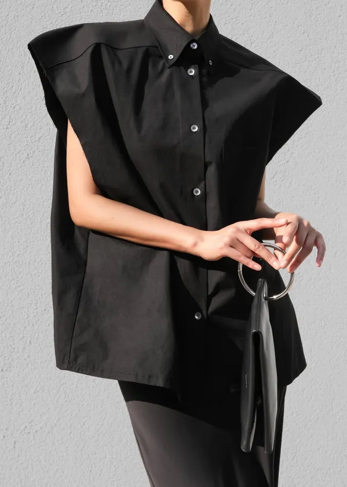 Women The Frankie Shop Tops Rae Sleeveless Button Down Shirt Black