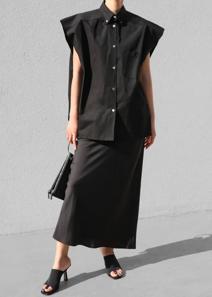 Women The Frankie Shop Tops Rae Sleeveless Button Down Shirt Black