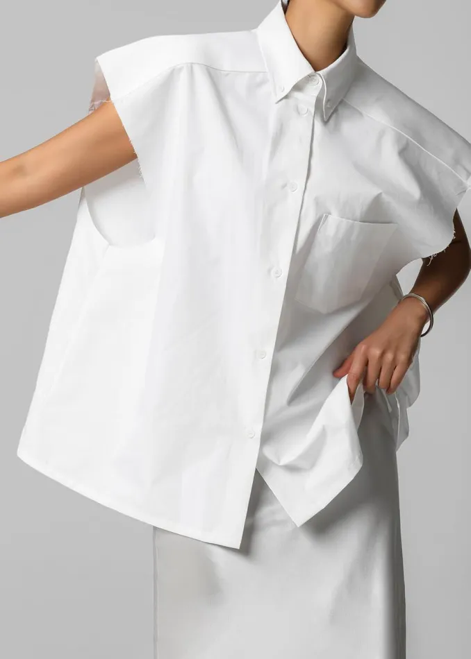 Women The Frankie Shop Tops Rae Sleeveless Button Down Shirt White