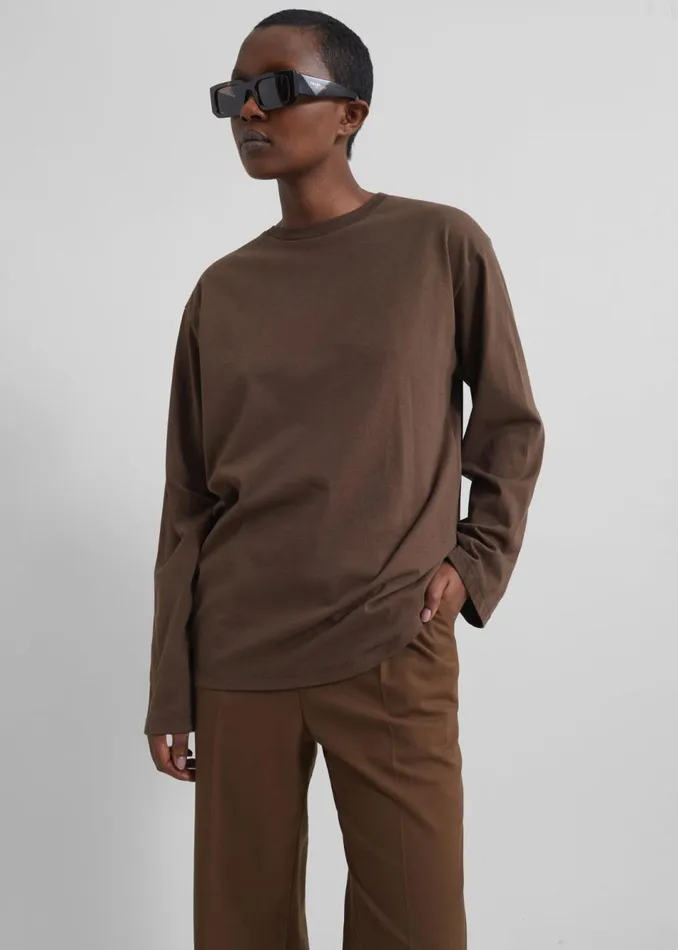 Women The Frankie Shop Tops Rainey Long Sleeve Tee Brown