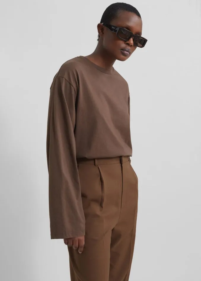 Women The Frankie Shop Tops Rainey Long Sleeve Tee Brown