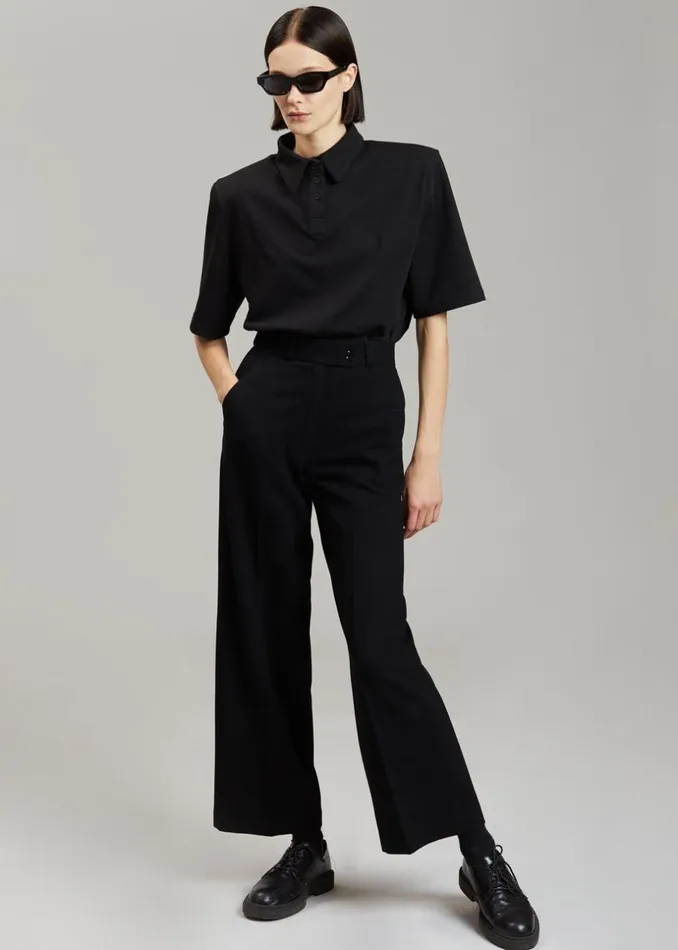 Women The Frankie Shop Tops Rane Padded Shoulder Polo Black