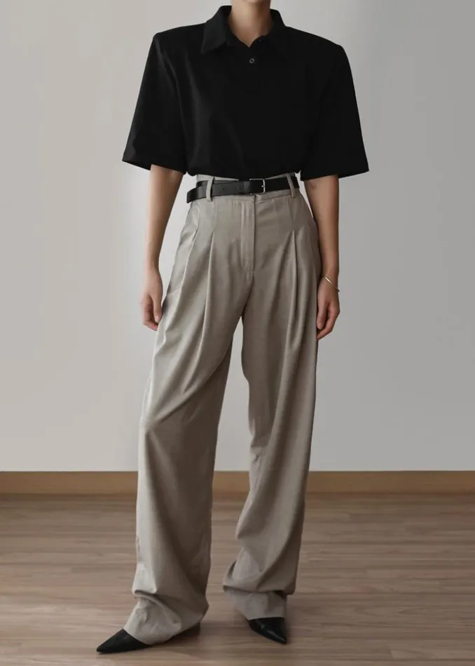 Women The Frankie Shop Tops Rane Padded Shoulder Polo Black