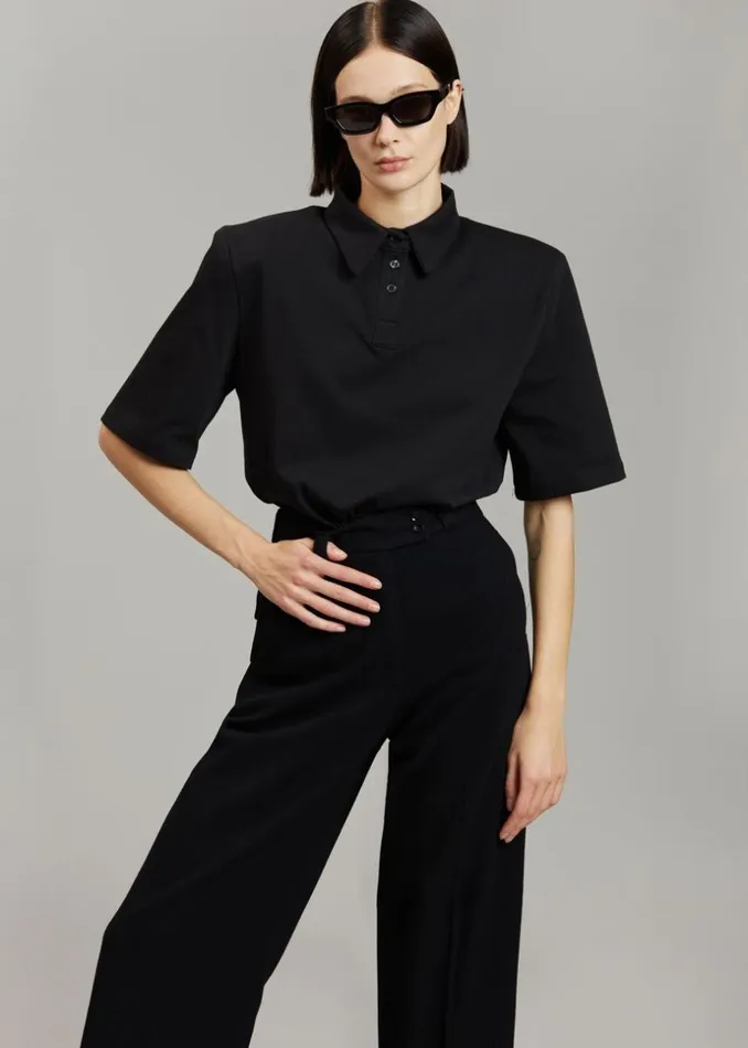 Women The Frankie Shop Tops Rane Padded Shoulder Polo Black
