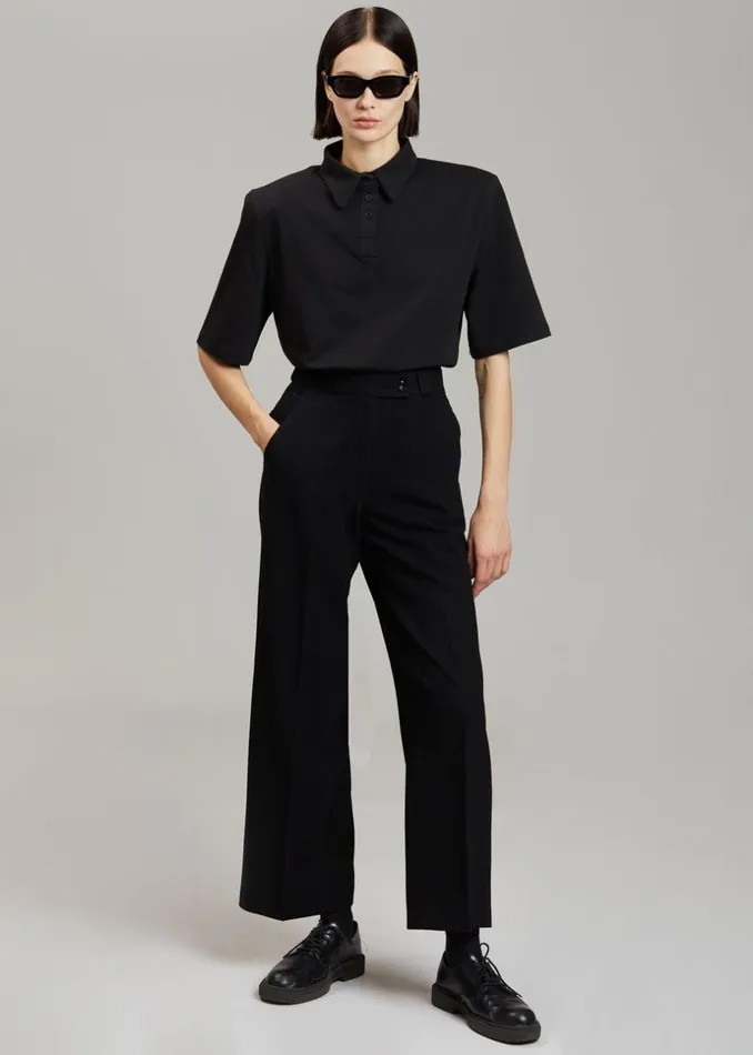 Women The Frankie Shop Tops Rane Padded Shoulder Polo Black