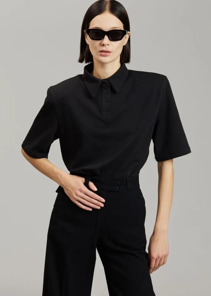 Women The Frankie Shop Tops Rane Padded Shoulder Polo Black
