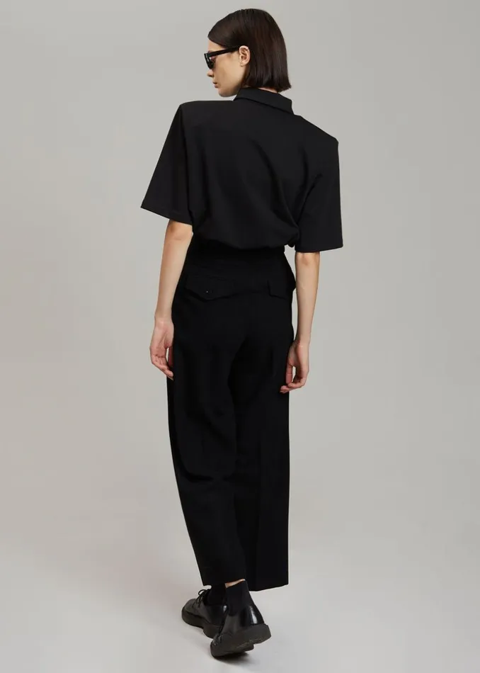 Women The Frankie Shop Tops Rane Padded Shoulder Polo Black