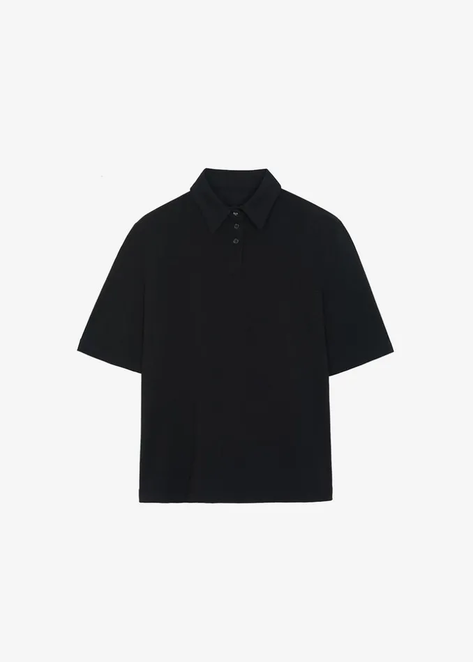 Women The Frankie Shop Tops Rane Padded Shoulder Polo Black