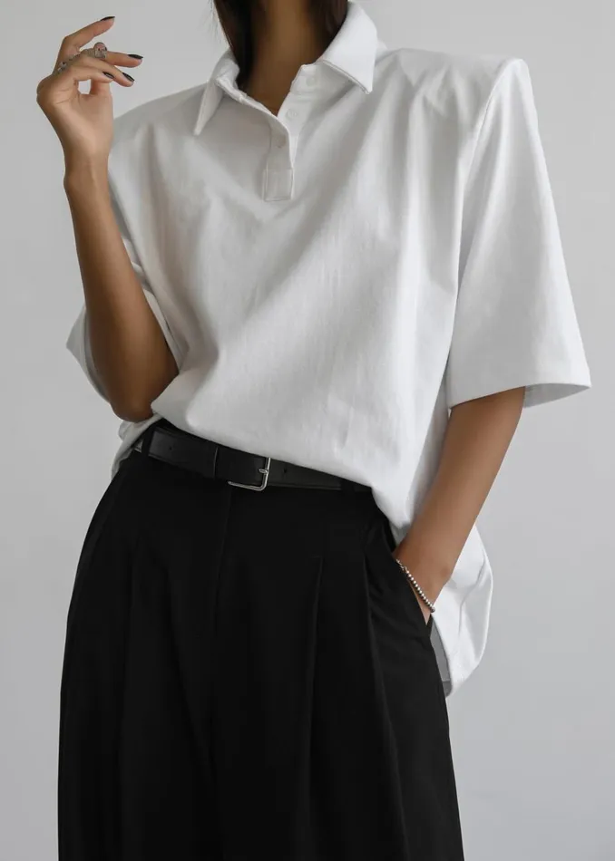 Women The Frankie Shop Tops Rane Padded Shoulder Polo White