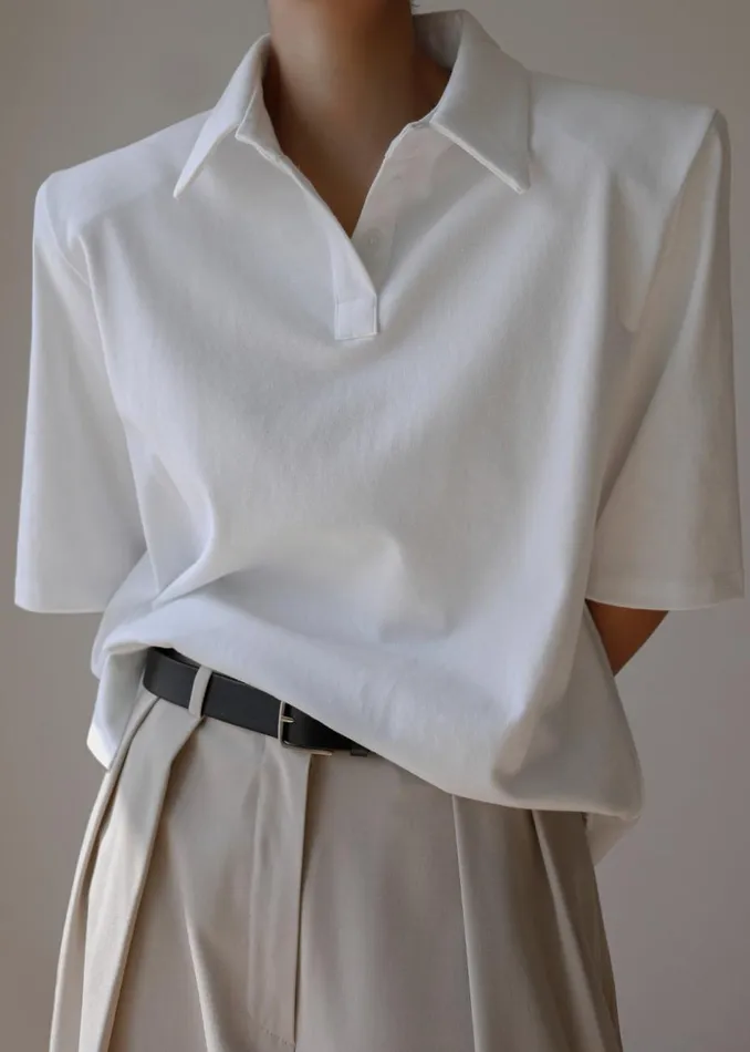 Women The Frankie Shop Tops Rane Padded Shoulder Polo White