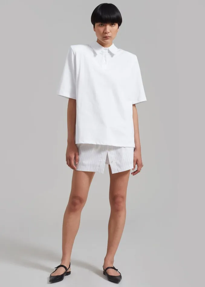 Women The Frankie Shop Tops Rane Padded Shoulder Polo White