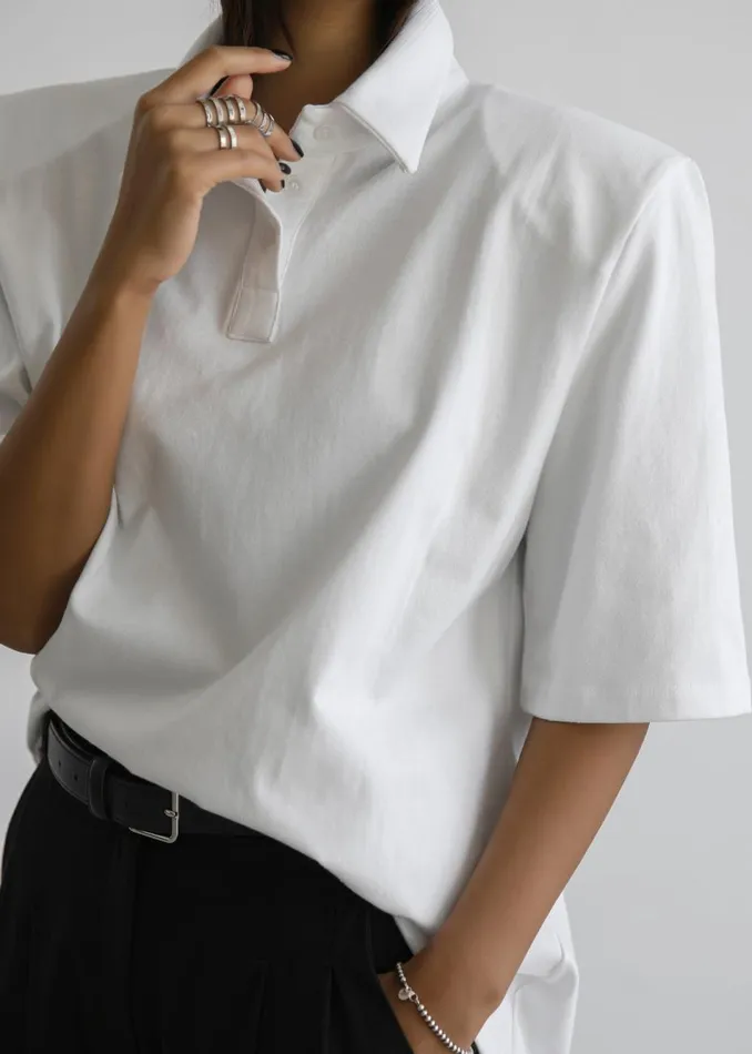 Women The Frankie Shop Tops Rane Padded Shoulder Polo White