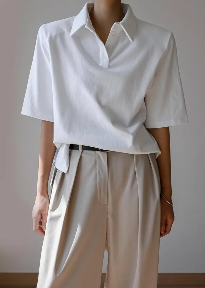 Women The Frankie Shop Tops Rane Padded Shoulder Polo White
