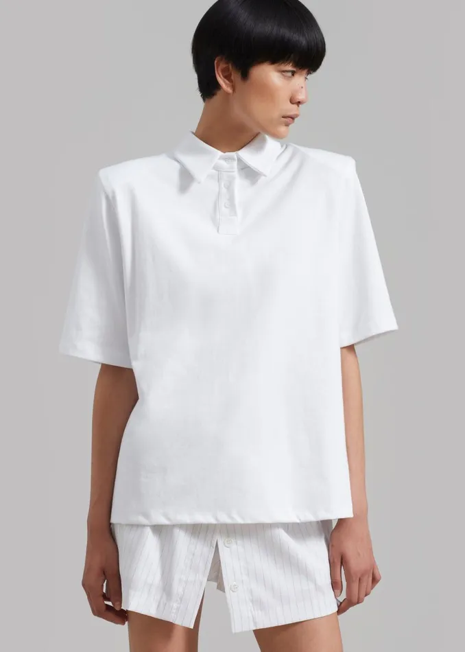 Women The Frankie Shop Tops Rane Padded Shoulder Polo White