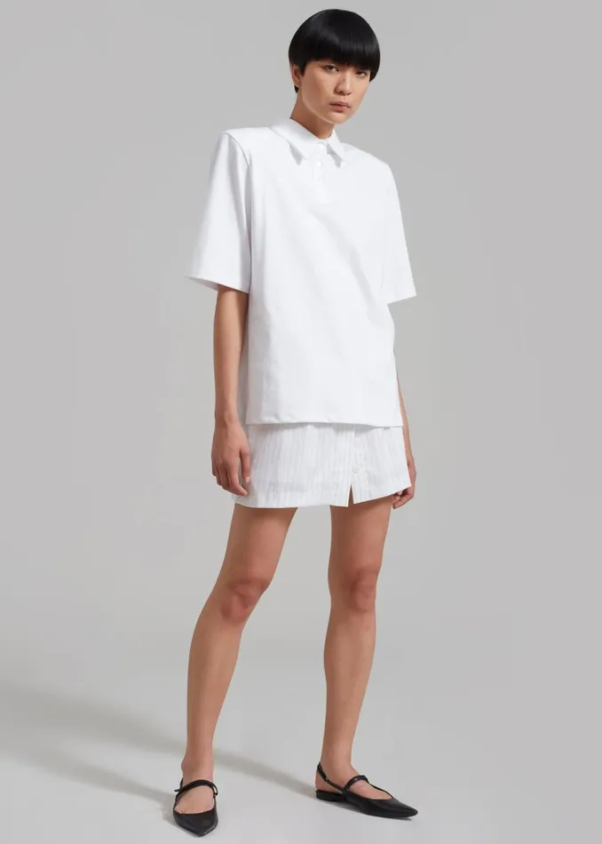 Women The Frankie Shop Tops Rane Padded Shoulder Polo White
