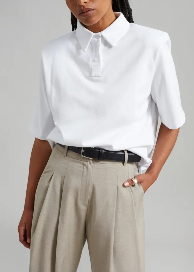 Women The Frankie Shop Tops Rane Padded Shoulder Polo White