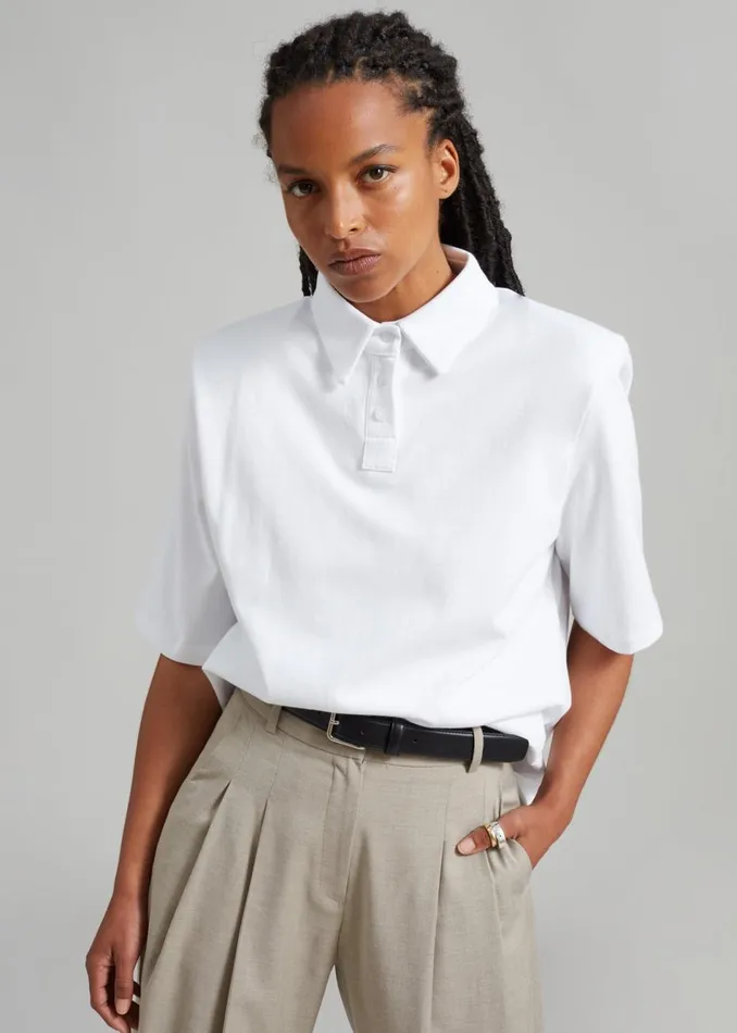 Women The Frankie Shop Tops Rane Padded Shoulder Polo White