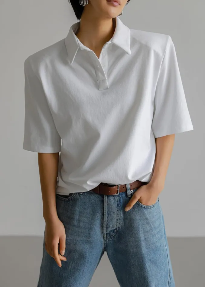 Women The Frankie Shop Tops Rane Padded Shoulder Polo White