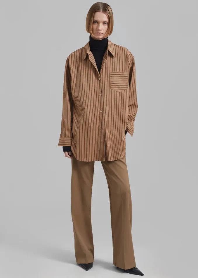 Women The Frankie Shop Tops Rine Pocket Shirt Camelblack Stripe