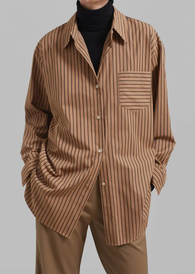 Women The Frankie Shop Tops Rine Pocket Shirt Camelblack Stripe