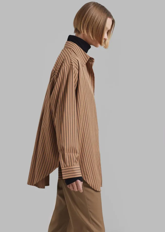 Women The Frankie Shop Tops Rine Pocket Shirt Camelblack Stripe