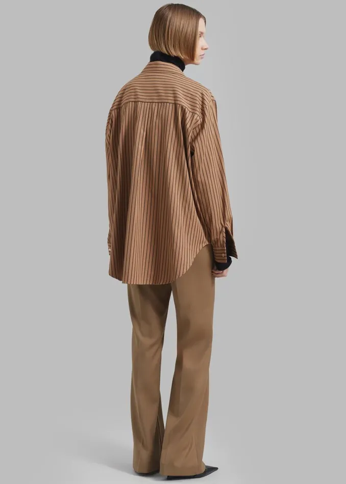 Women The Frankie Shop Tops Rine Pocket Shirt Camelblack Stripe