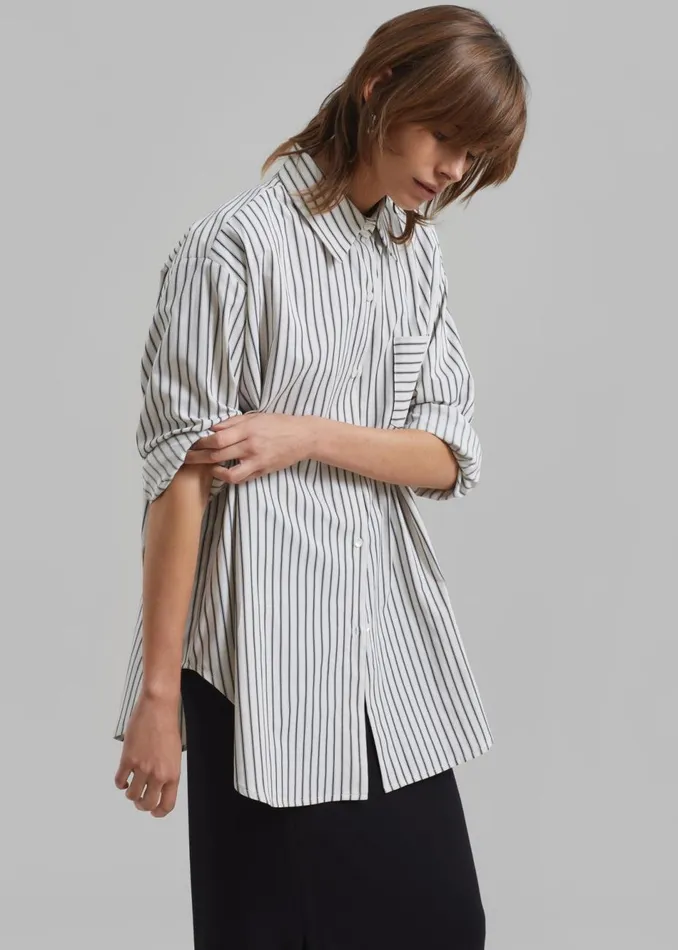 Women The Frankie Shop Tops Rine Pocket Shirt Whiteblack Stripe