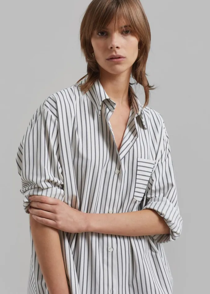 Women The Frankie Shop Tops Rine Pocket Shirt Whiteblack Stripe